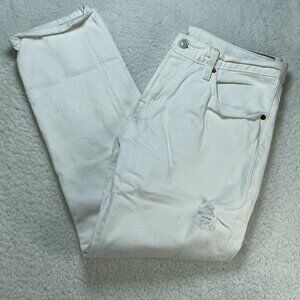 Levis 501 Jeans Womens 30x28 White Button Fly Straight Leg Distressed High Rise
